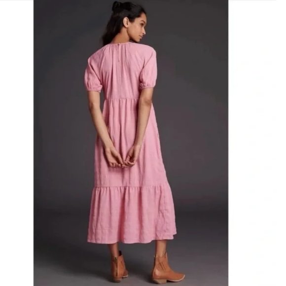 NWT Anthropologie Ro & De Lourdes Tiered Maxi Dress Pink Rose Short Sleeve - Picture 3 of 3